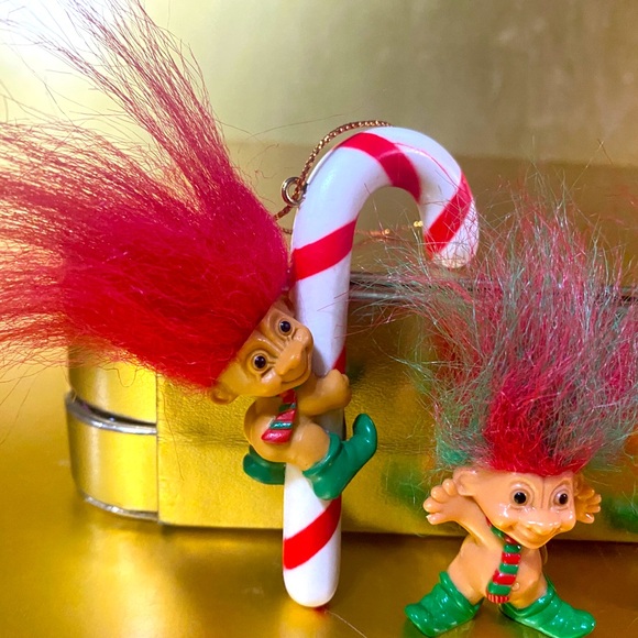 RUSS BERRIE VINTAGE CHRISTMAS ELF TROLLS & CANDY CANE ELF TROLL ORNAMENTS BUNDLE - Picture 3 of 16